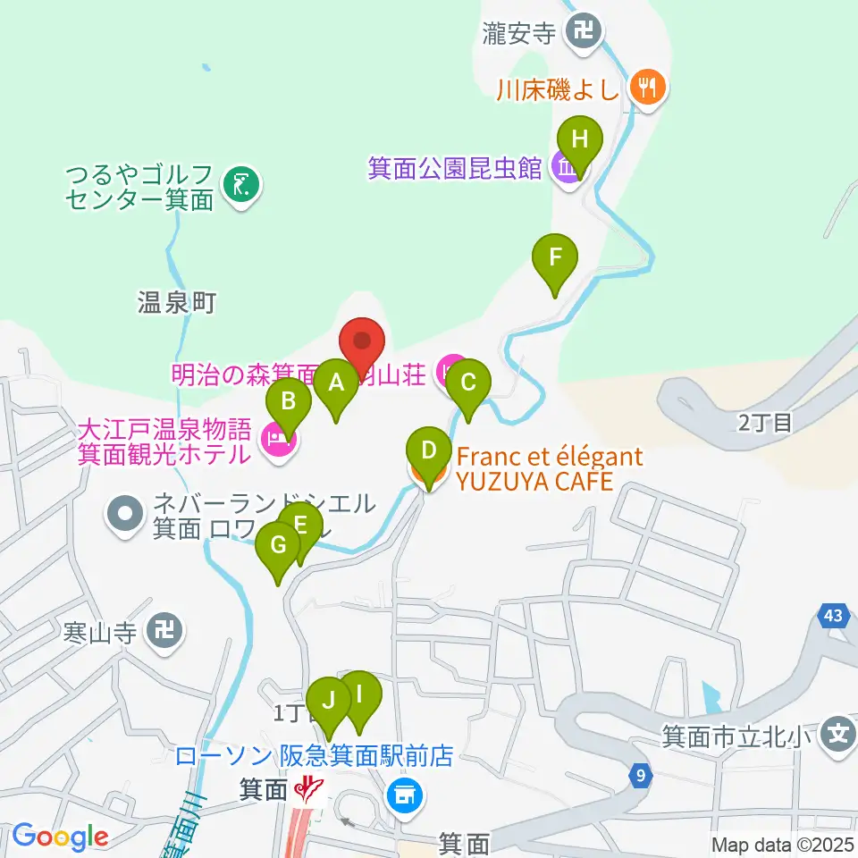 箕面劇場周辺のカフェ一覧地図