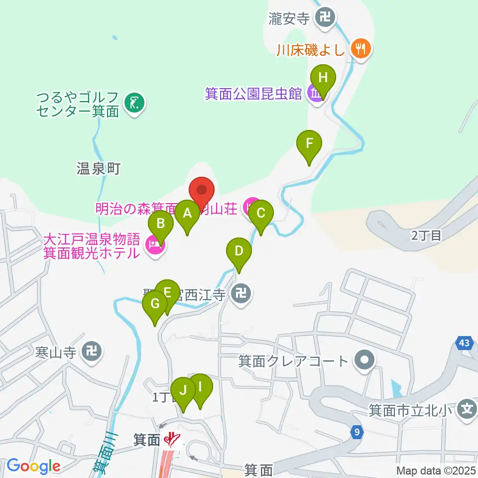 箕面劇場周辺のカフェ一覧地図