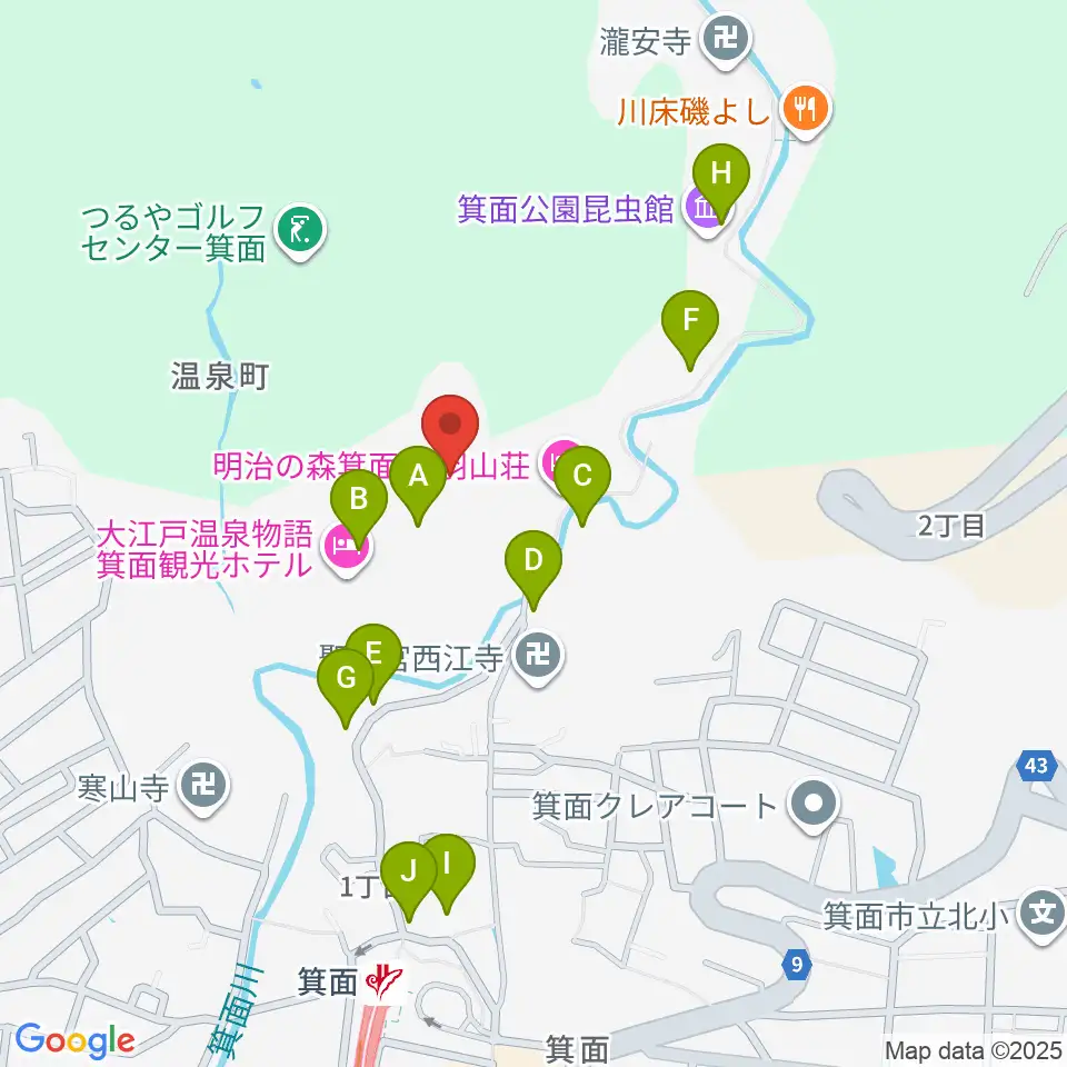 箕面劇場周辺のカフェ一覧地図