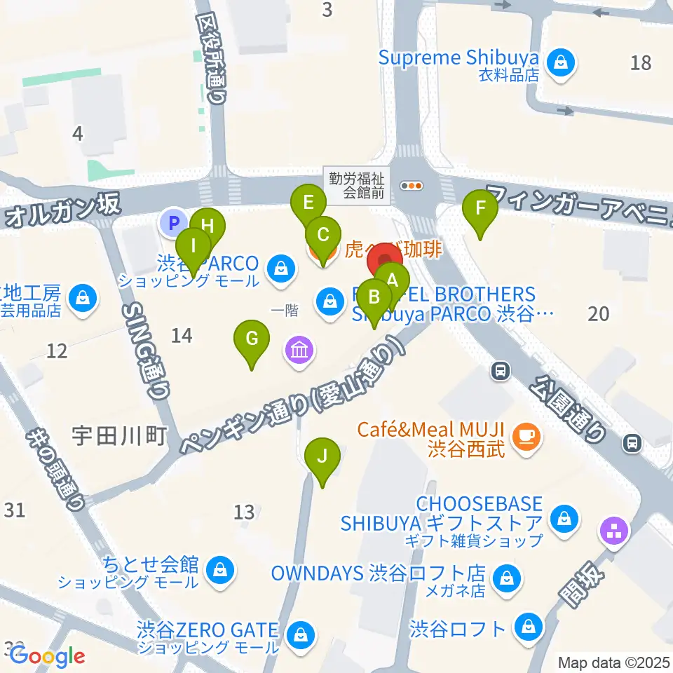 ホワイトシネクイント周辺のカフェ一覧地図