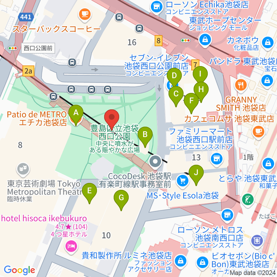 池袋西口グローバルリング周辺のカフェ一覧地図