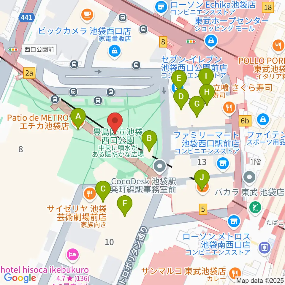 池袋西口グローバルリング周辺のカフェ一覧地図