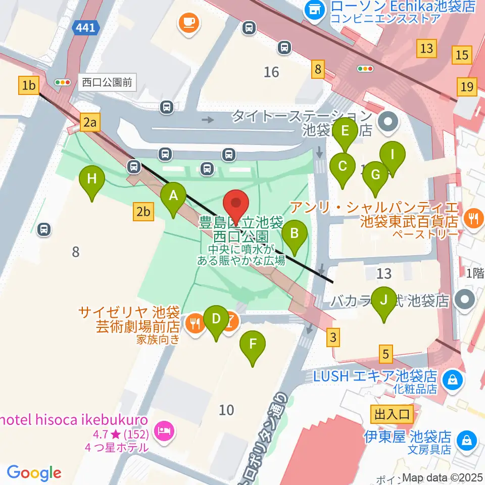 池袋西口グローバルリング周辺のカフェ一覧地図
