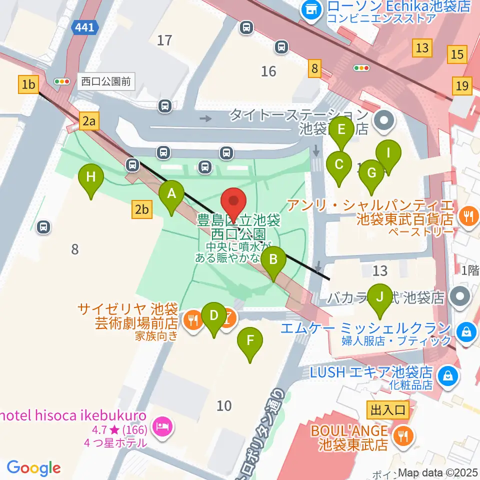 池袋西口グローバルリング周辺のカフェ一覧地図
