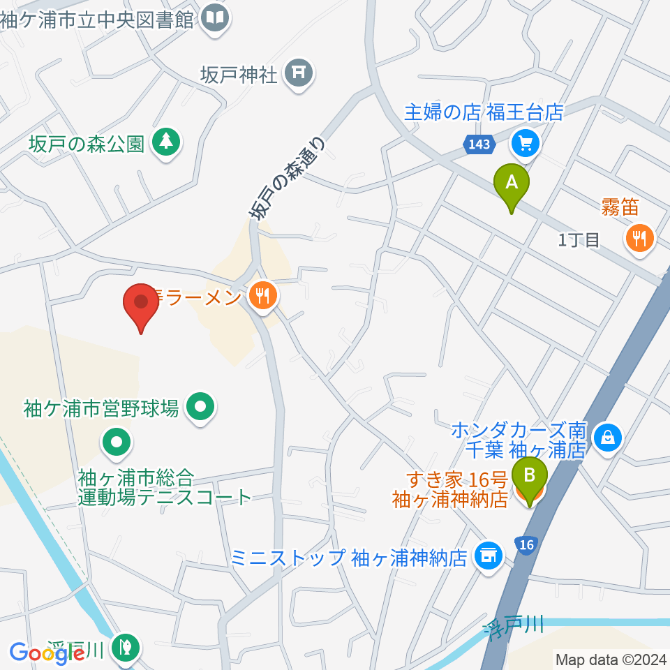 袖ケ浦市総合運動場陸上競技場周辺のカフェ一覧地図