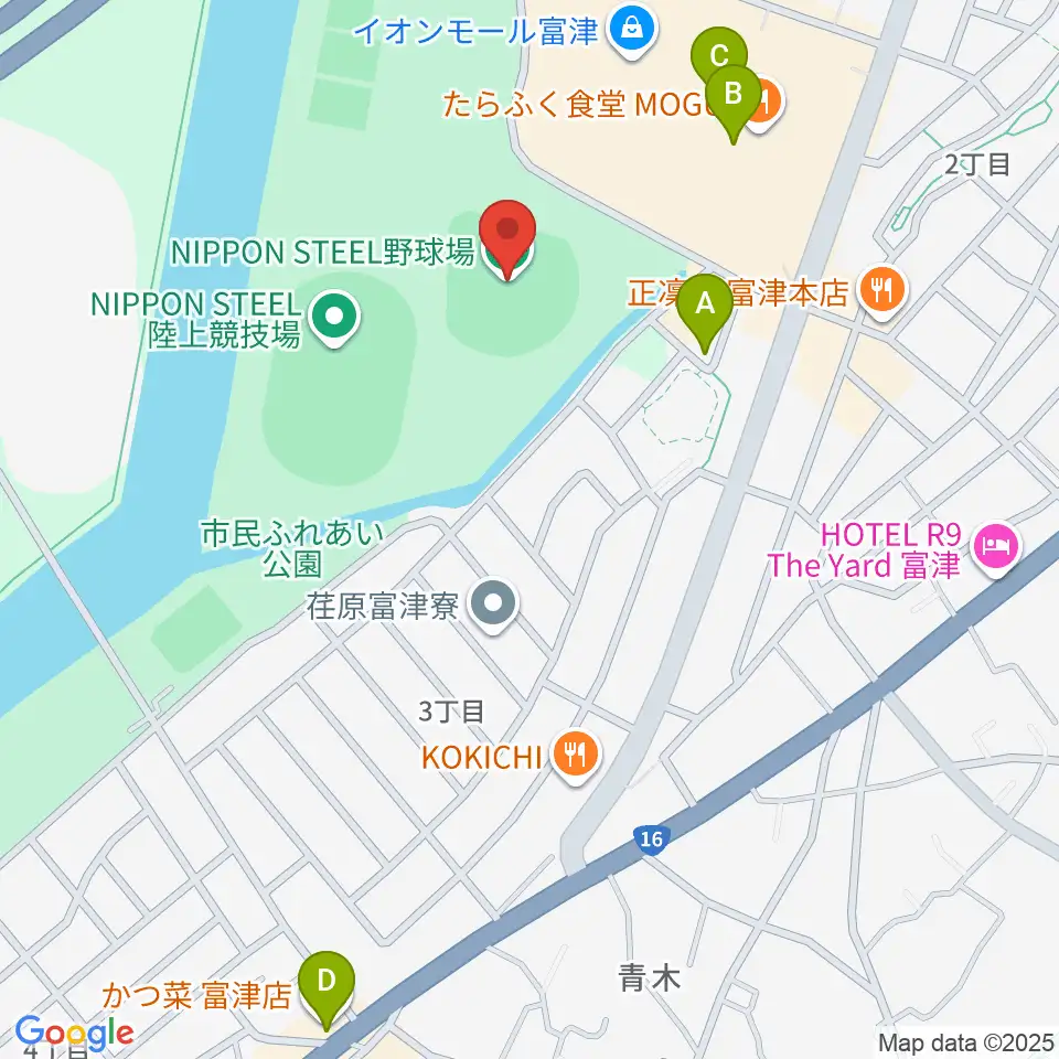 NIPPON STEEL 野球場周辺のカフェ一覧地図