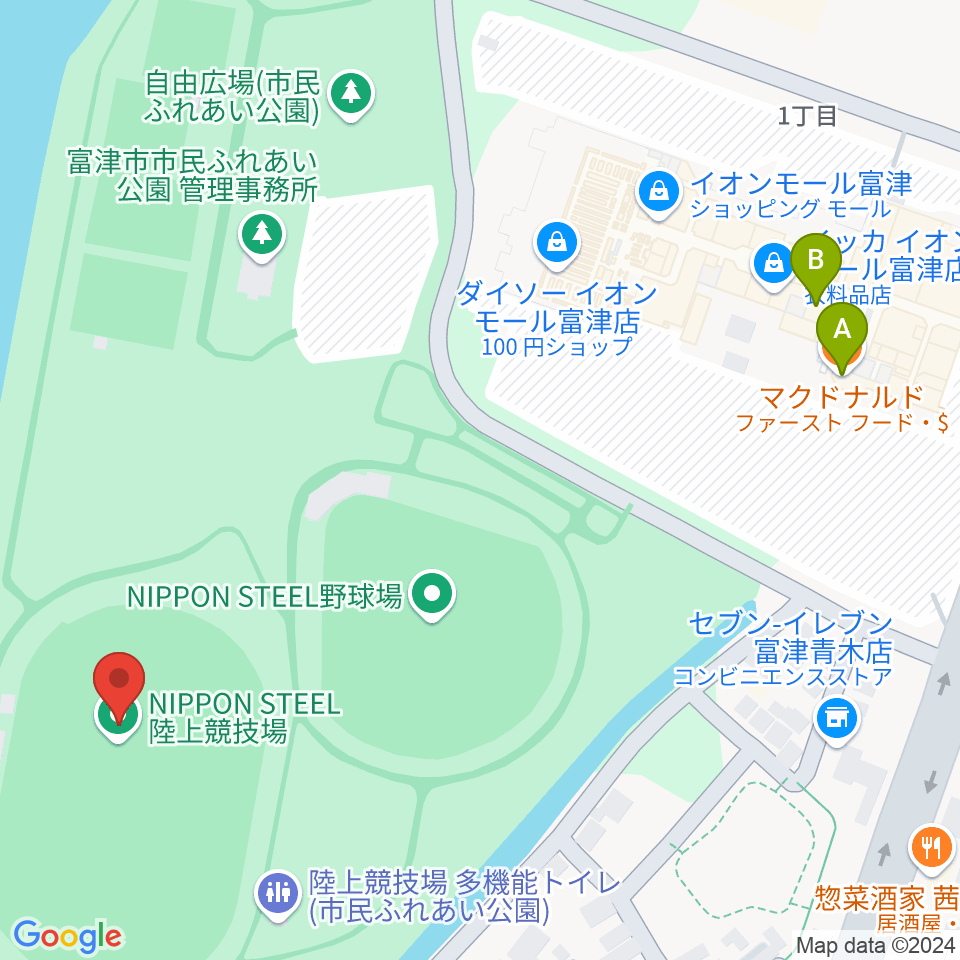 NIPPON STEEL 陸上競技場周辺のカフェ一覧地図