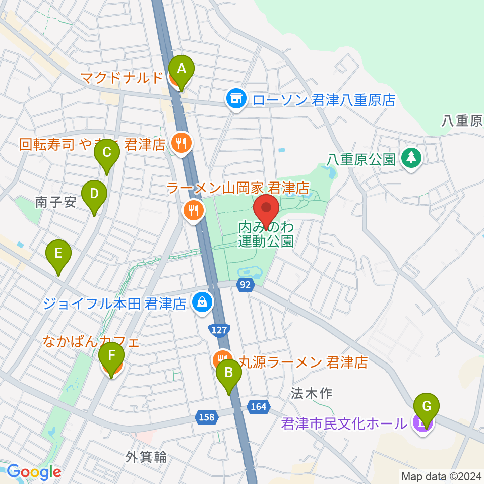 内みのわ運動公園市民体育館周辺のカフェ一覧地図