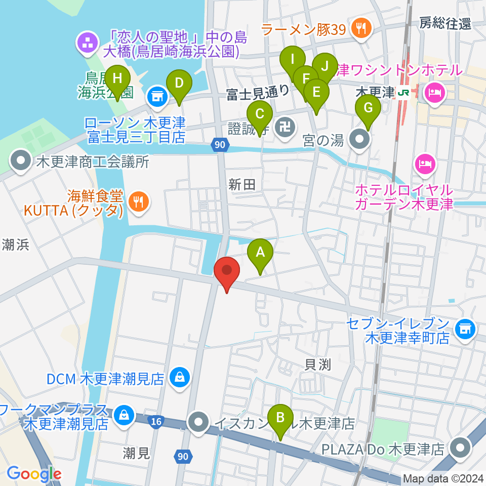 木更津市民体育館周辺のカフェ一覧地図