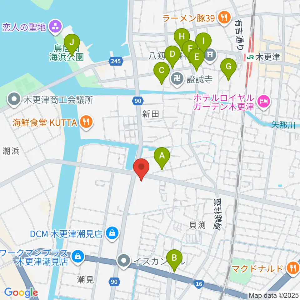 木更津市民体育館周辺のカフェ一覧地図