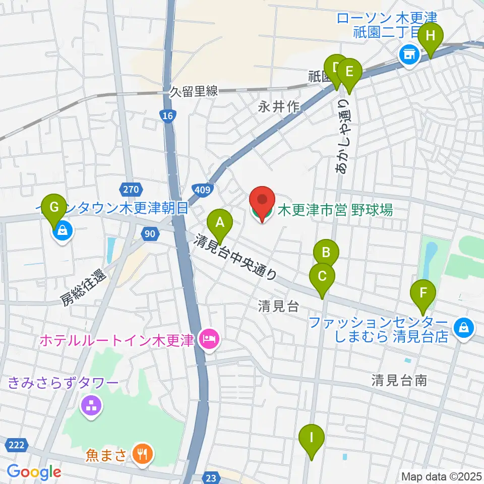 木更市営野球場周辺のカフェ一覧地図