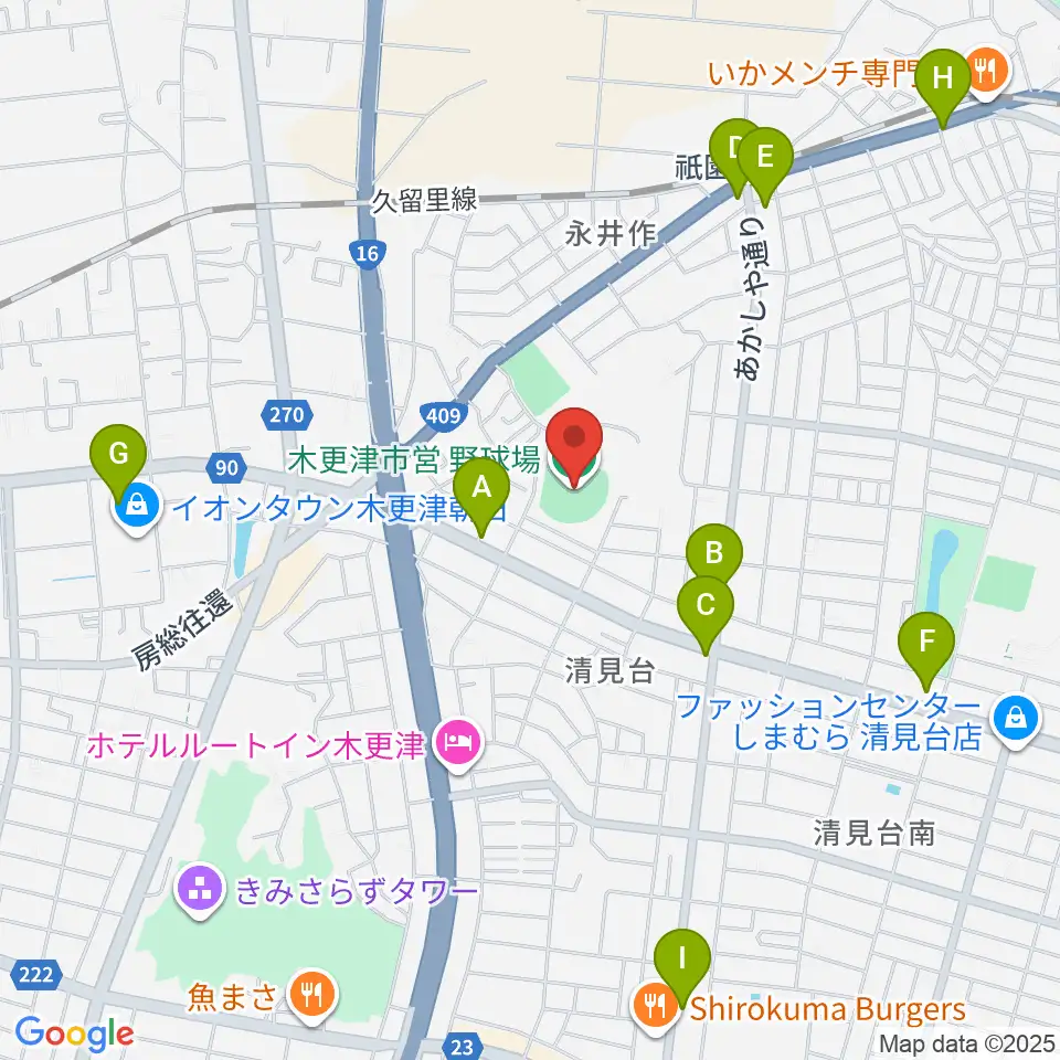 木更市営野球場周辺のカフェ一覧地図