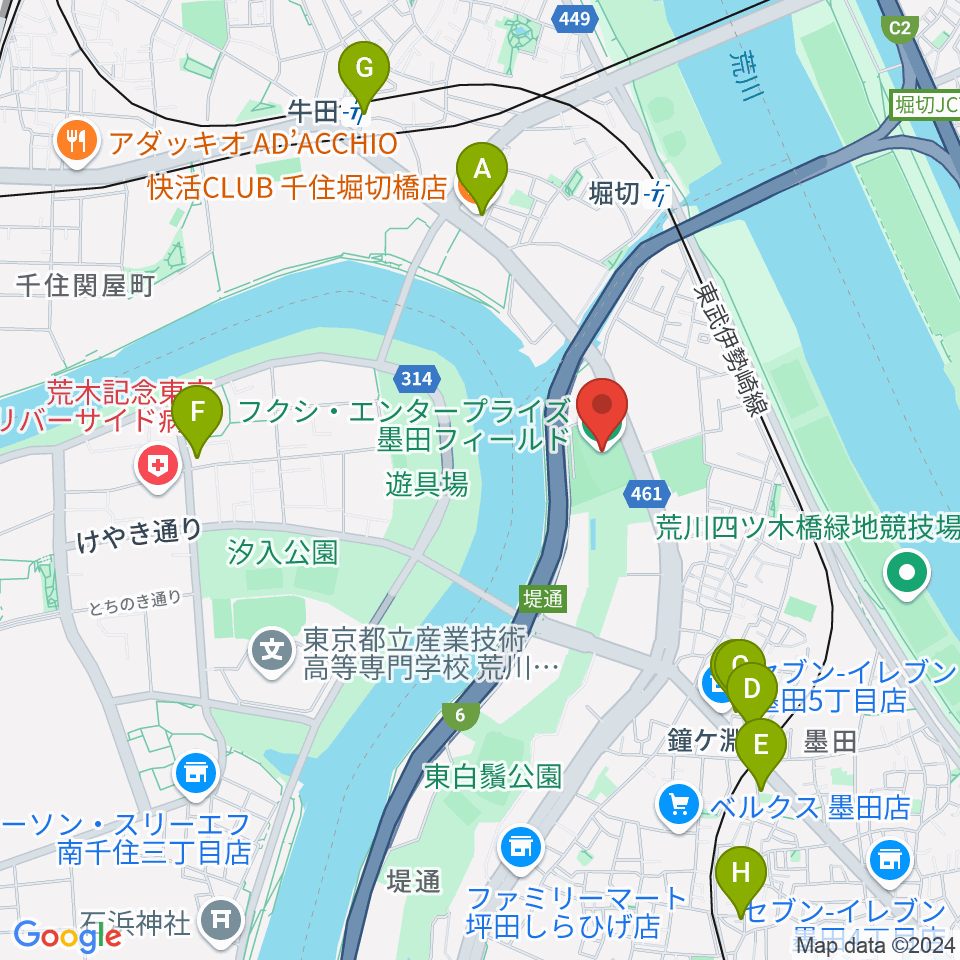 フクシ・エンタープライズ墨田フィールド周辺のカフェ一覧地図