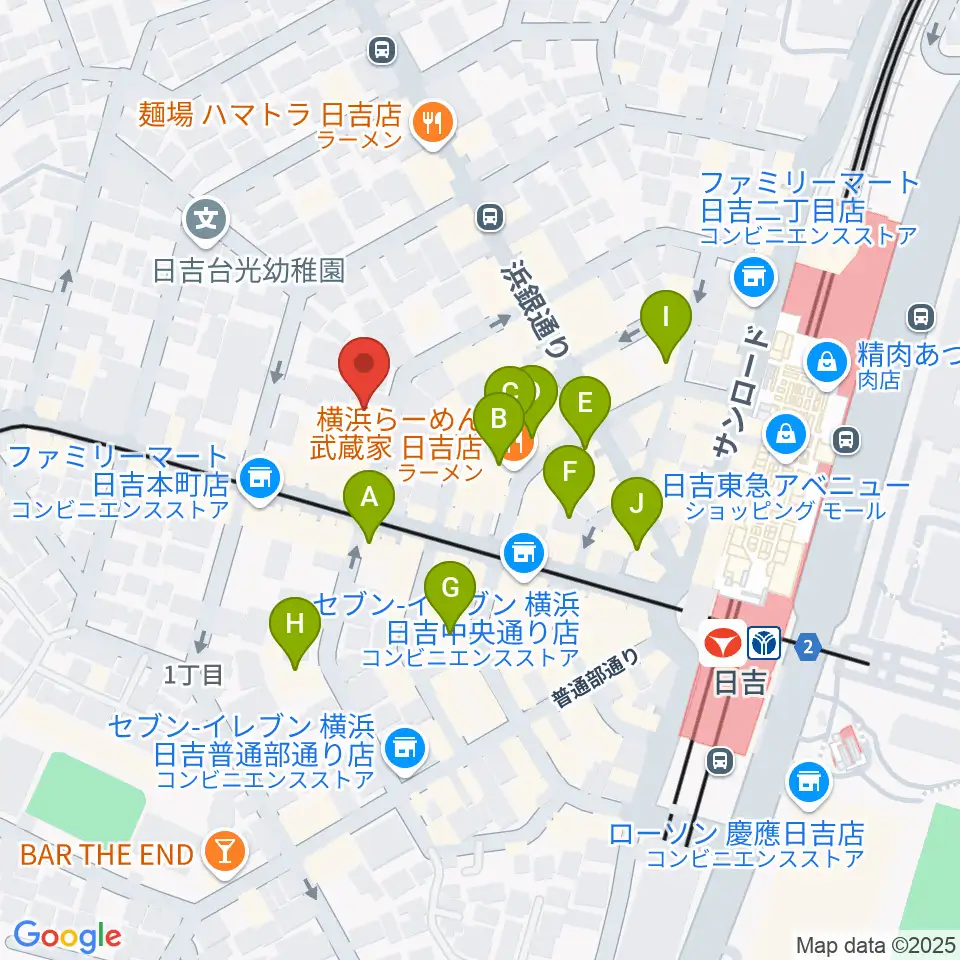 グリーンヒル音楽スタジオ周辺のカフェ一覧地図