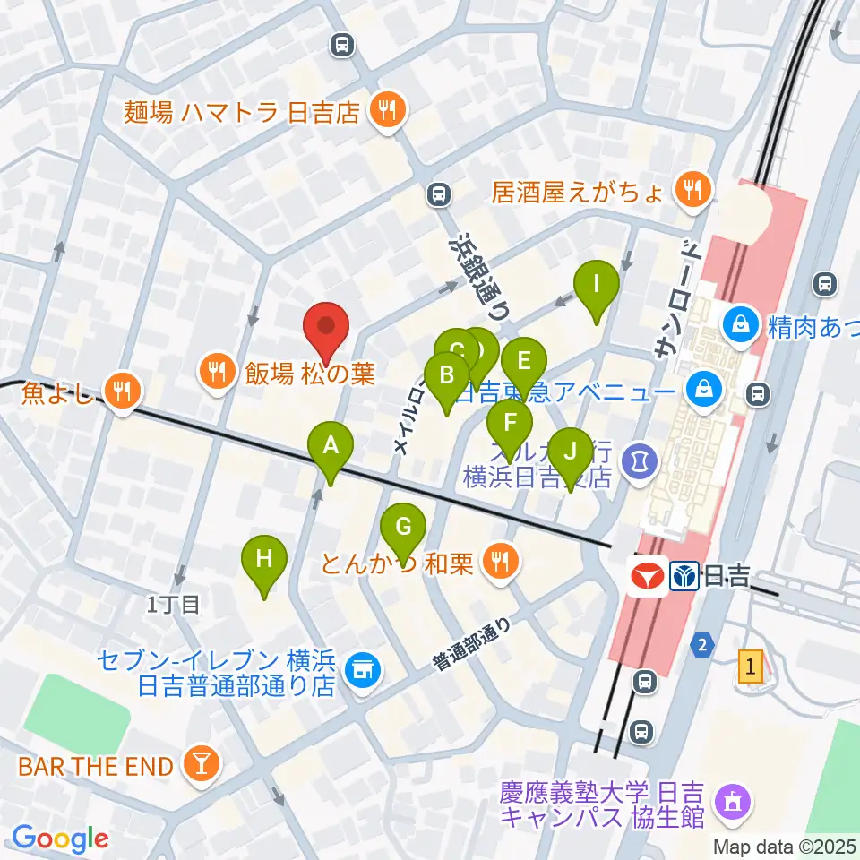 グリーンヒル音楽スタジオ周辺のカフェ一覧地図