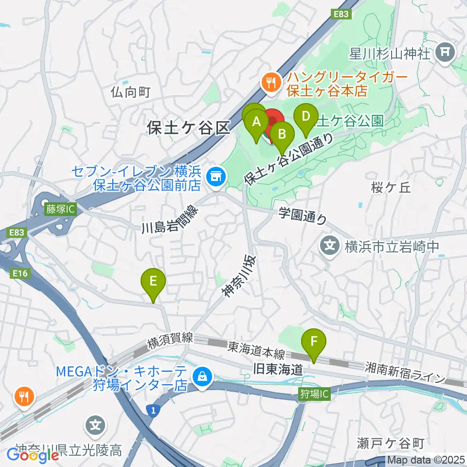 サーティーフォー保土ケ谷球場周辺のカフェ一覧地図