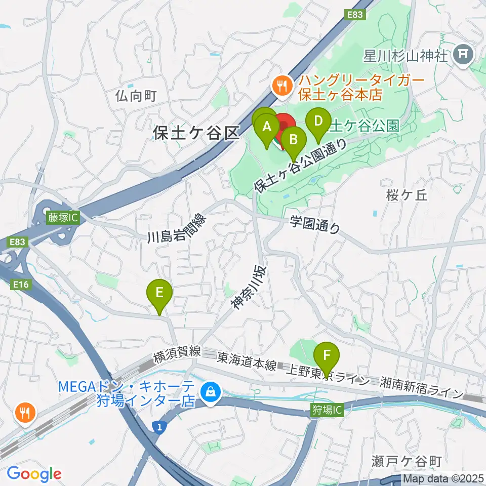 サーティーフォー保土ケ谷球場周辺のカフェ一覧地図
