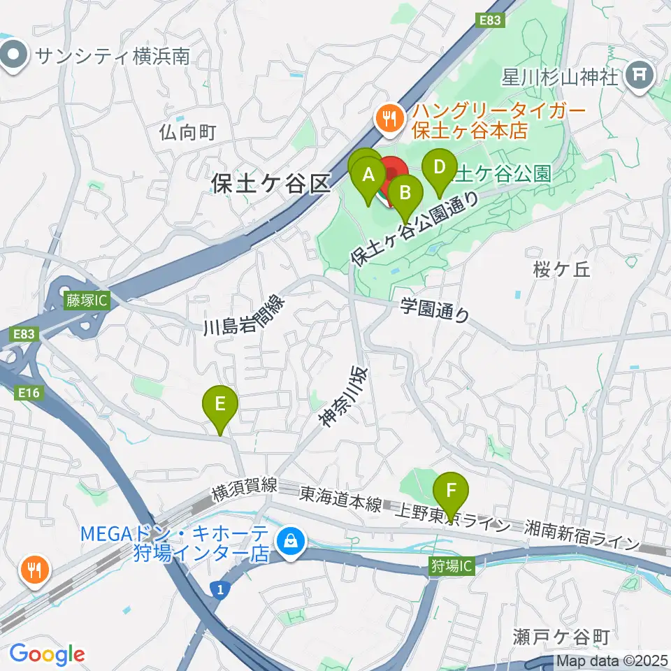 サーティーフォー保土ケ谷球場周辺のカフェ一覧地図