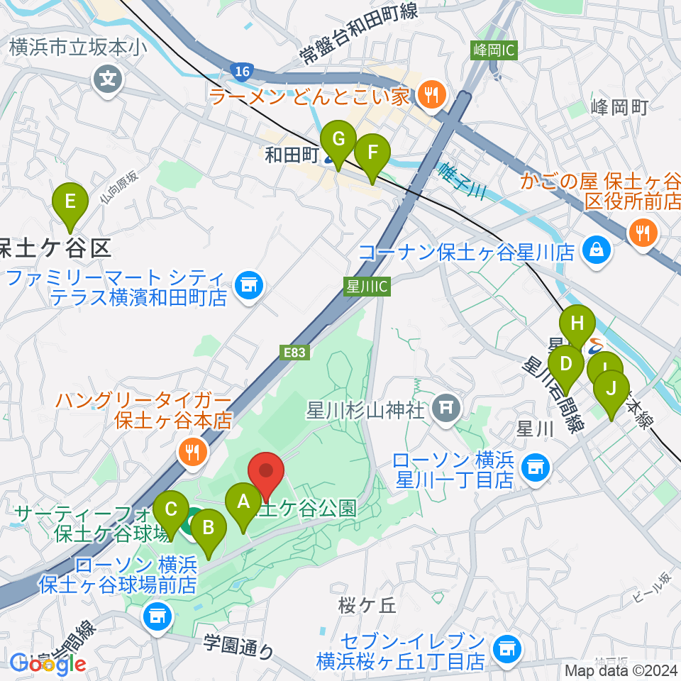 保土ケ谷公園サッカー場周辺のカフェ一覧地図