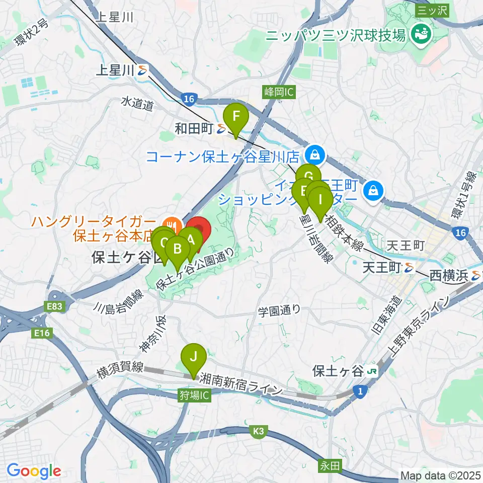 保土ケ谷公園サッカー場周辺のカフェ一覧地図