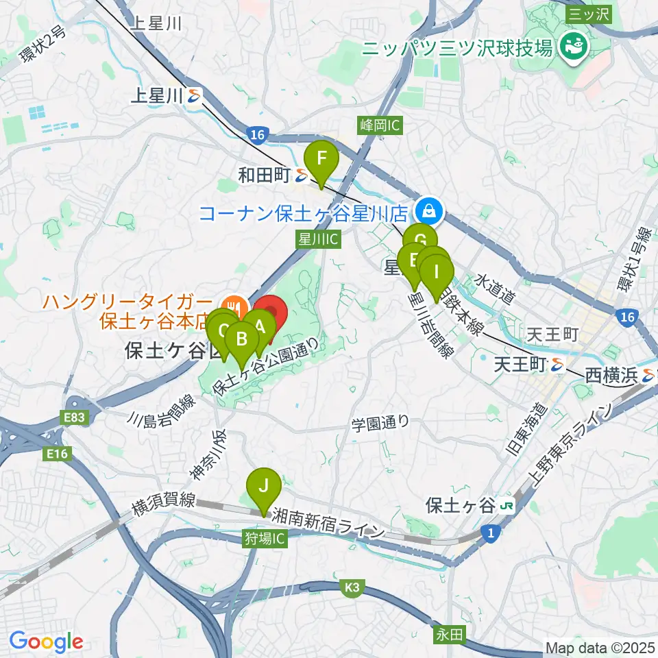 保土ケ谷公園サッカー場周辺のカフェ一覧地図