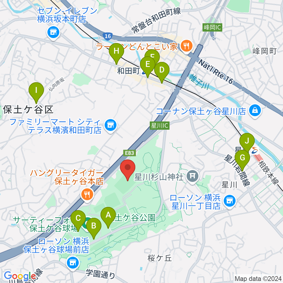 保土ケ谷公園ラグビー場周辺のカフェ一覧地図