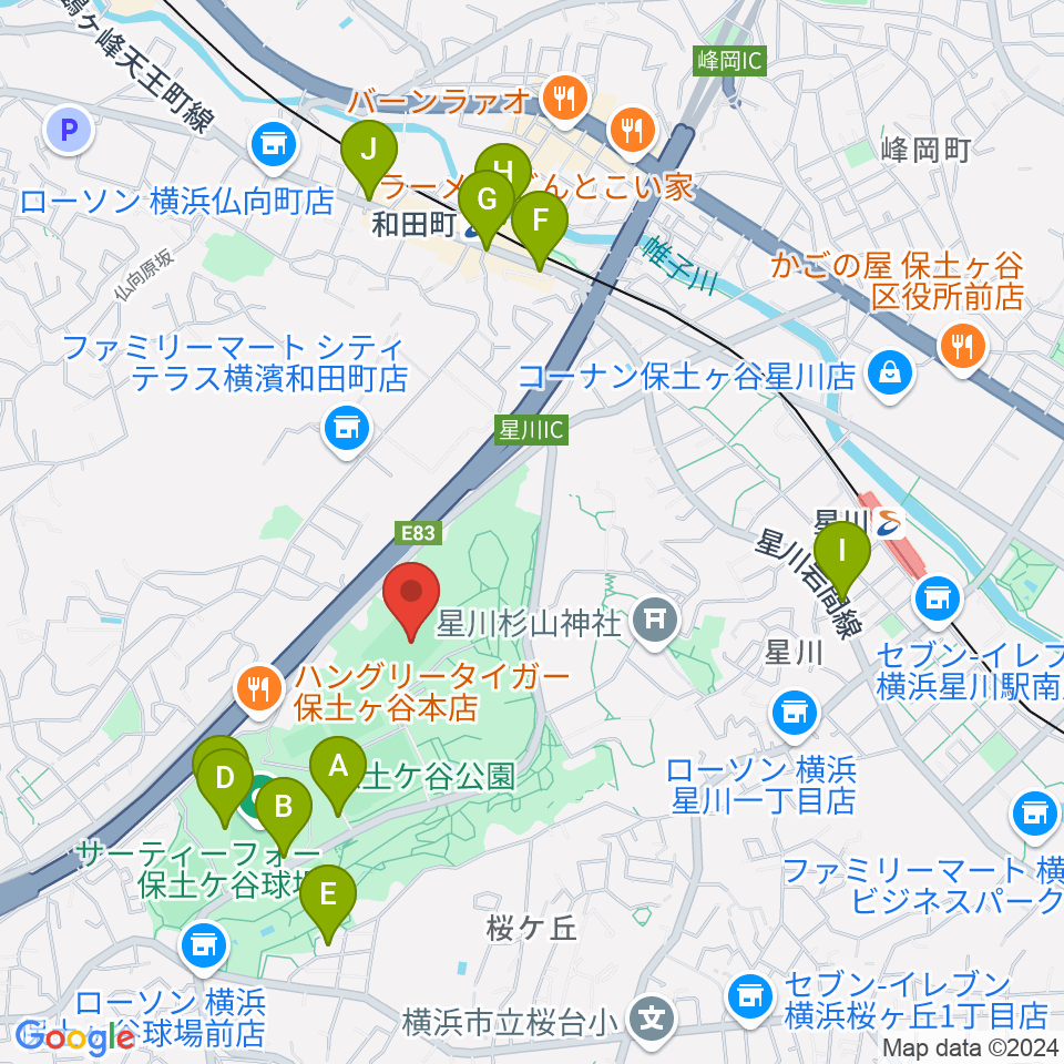 保土ケ谷公園ラグビー場周辺のカフェ一覧地図