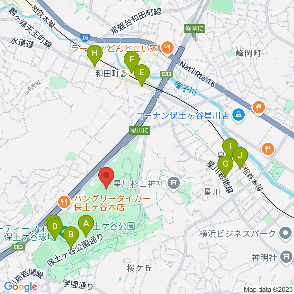 保土ケ谷公園ラグビー場周辺のカフェ一覧地図