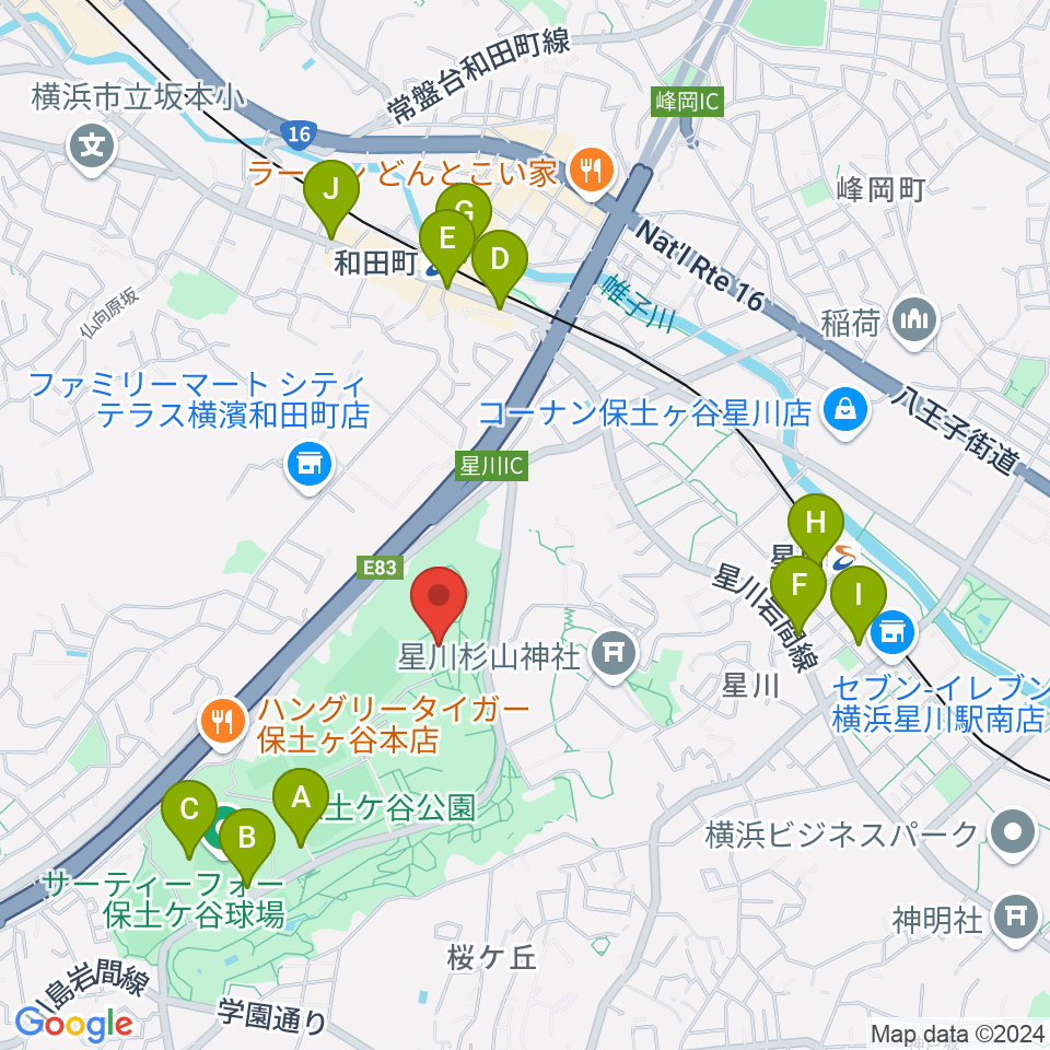 保土ケ谷公園体育館周辺のカフェ一覧地図