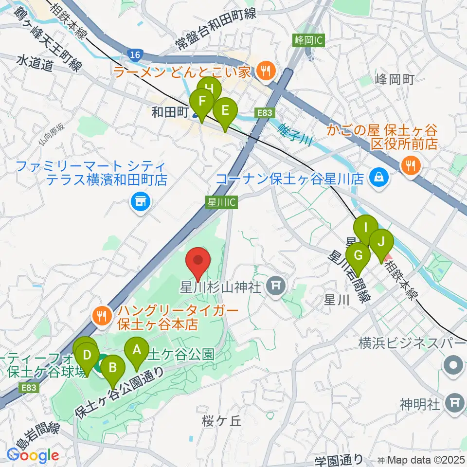 保土ケ谷公園体育館周辺のカフェ一覧地図