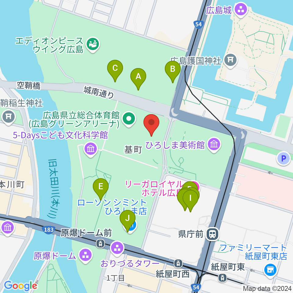 広島県立総合体育館周辺のカフェ一覧地図