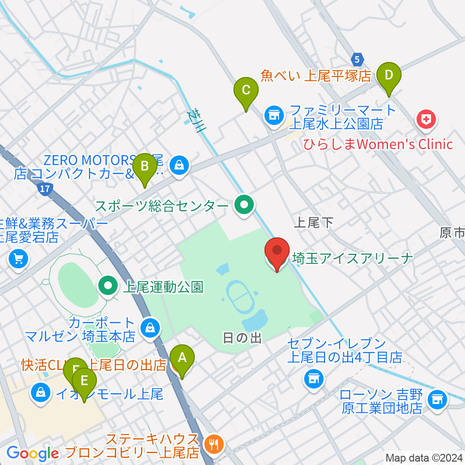 埼玉アイスアリーナ周辺のカフェ一覧地図