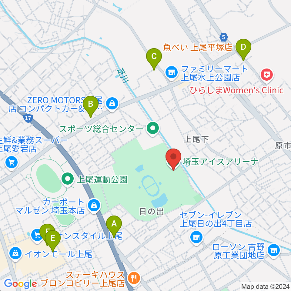 埼玉アイスアリーナ周辺のカフェ一覧地図