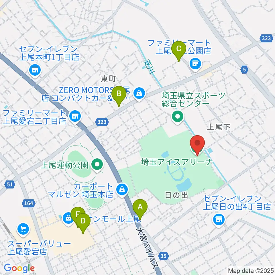 埼玉アイスアリーナ周辺のカフェ一覧地図