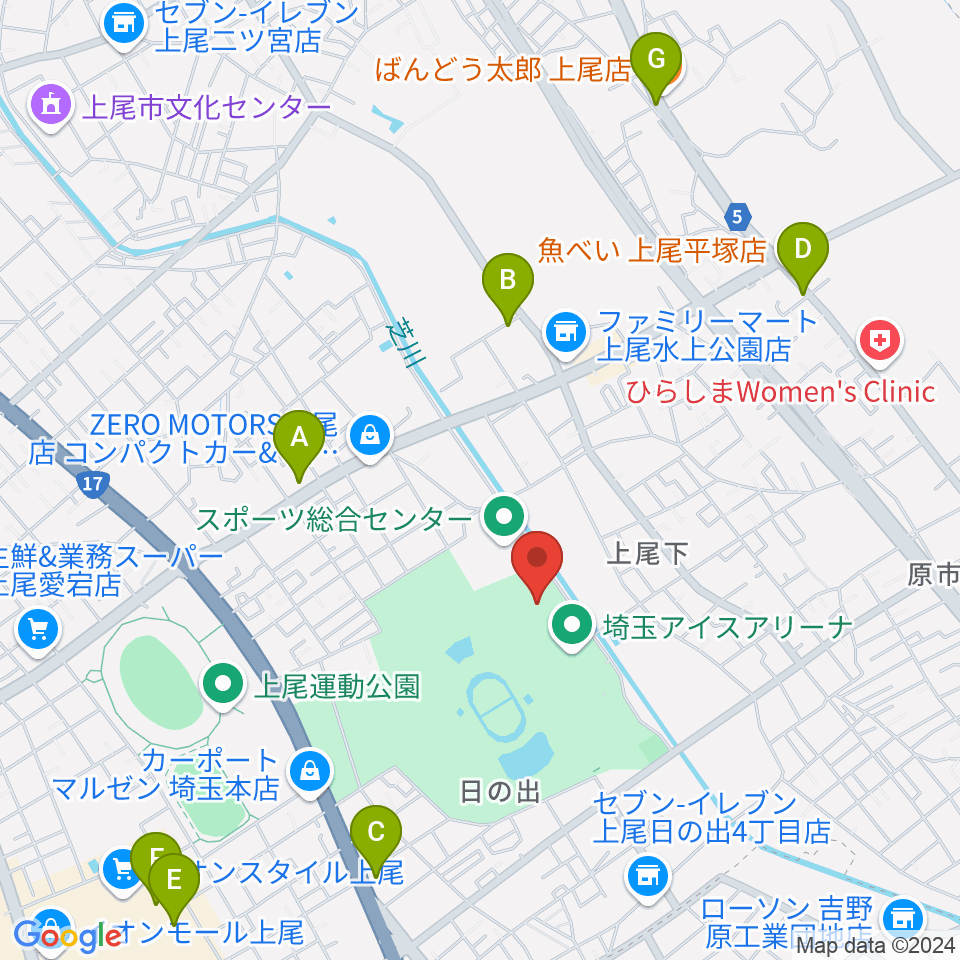 埼玉県立武道館周辺のカフェ一覧地図