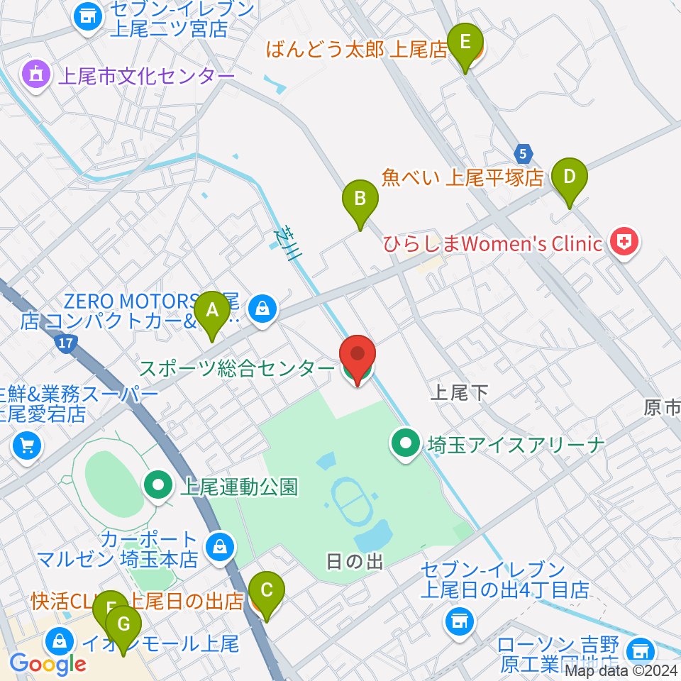 埼玉県立スポーツ総合センター周辺のカフェ一覧地図