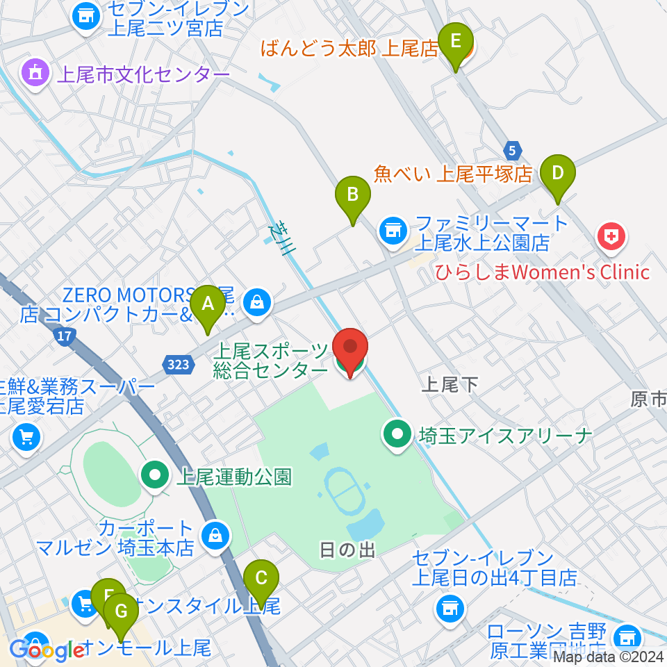 埼玉県立スポーツ総合センター周辺のカフェ一覧地図