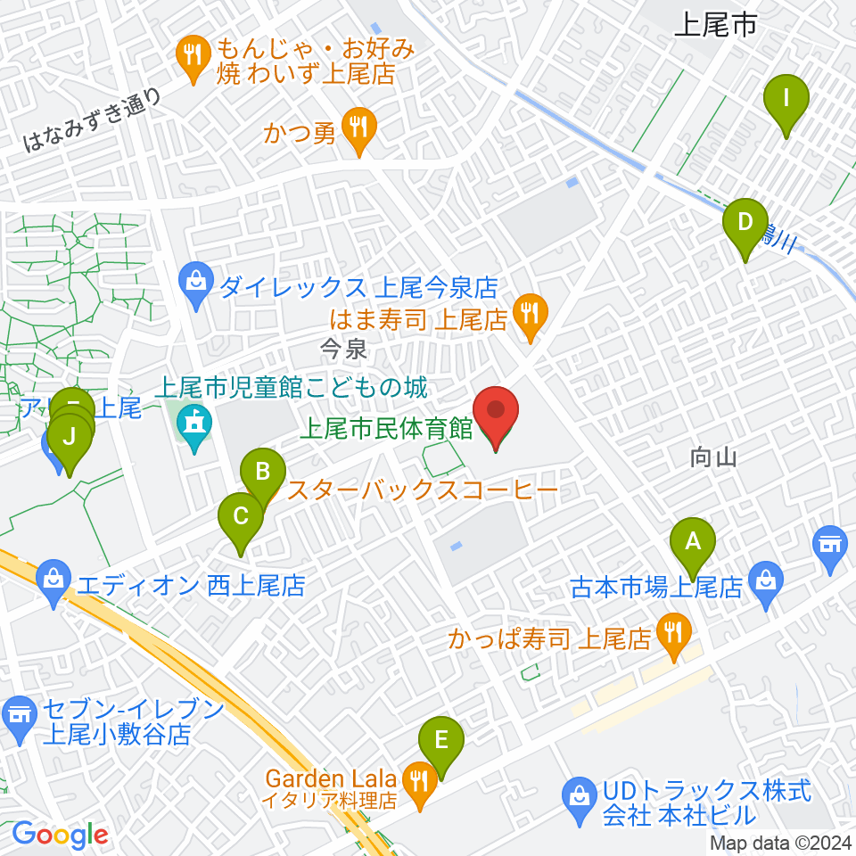上尾市民体育館周辺のカフェ一覧地図