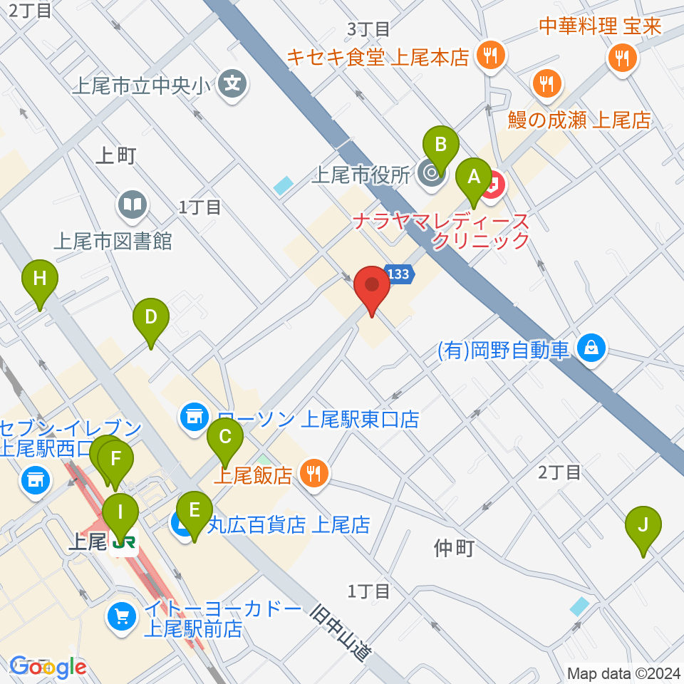 ニコニコ堂上尾センター周辺のカフェ一覧地図