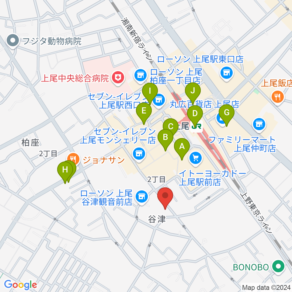 上尾Janny周辺のカフェ一覧地図