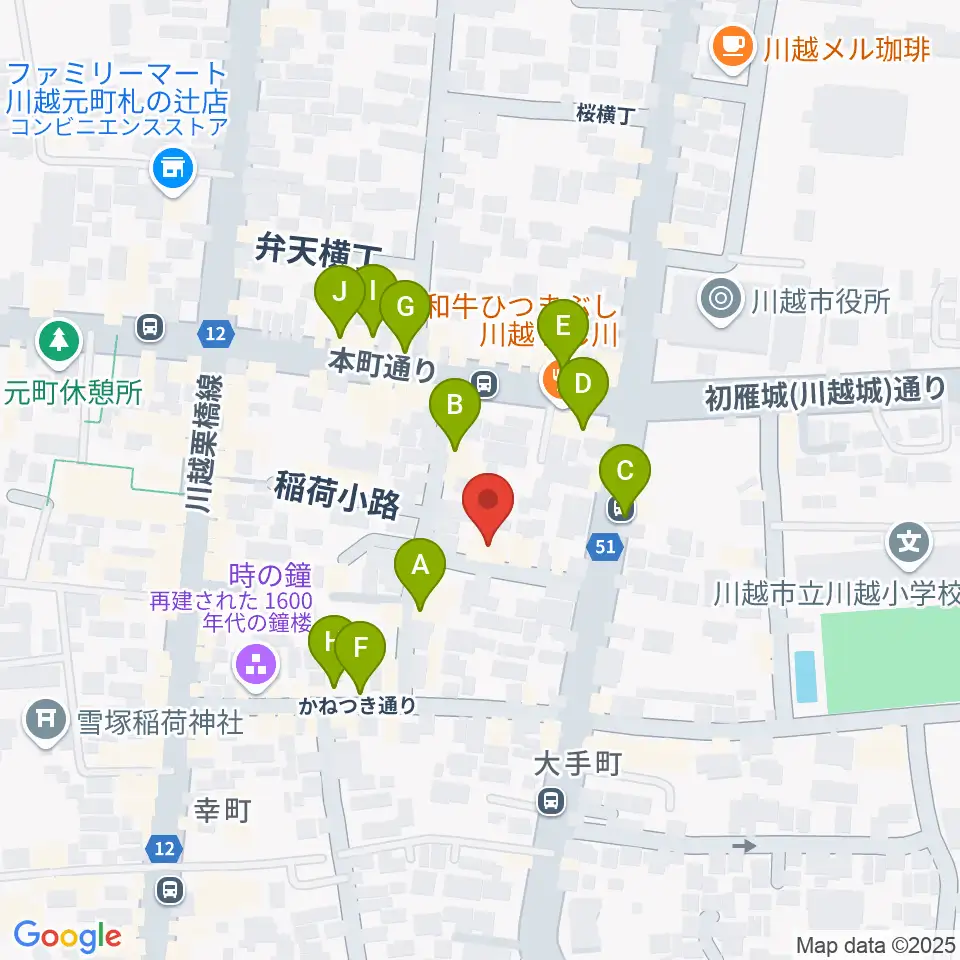 川越スカラ座周辺のカフェ一覧地図