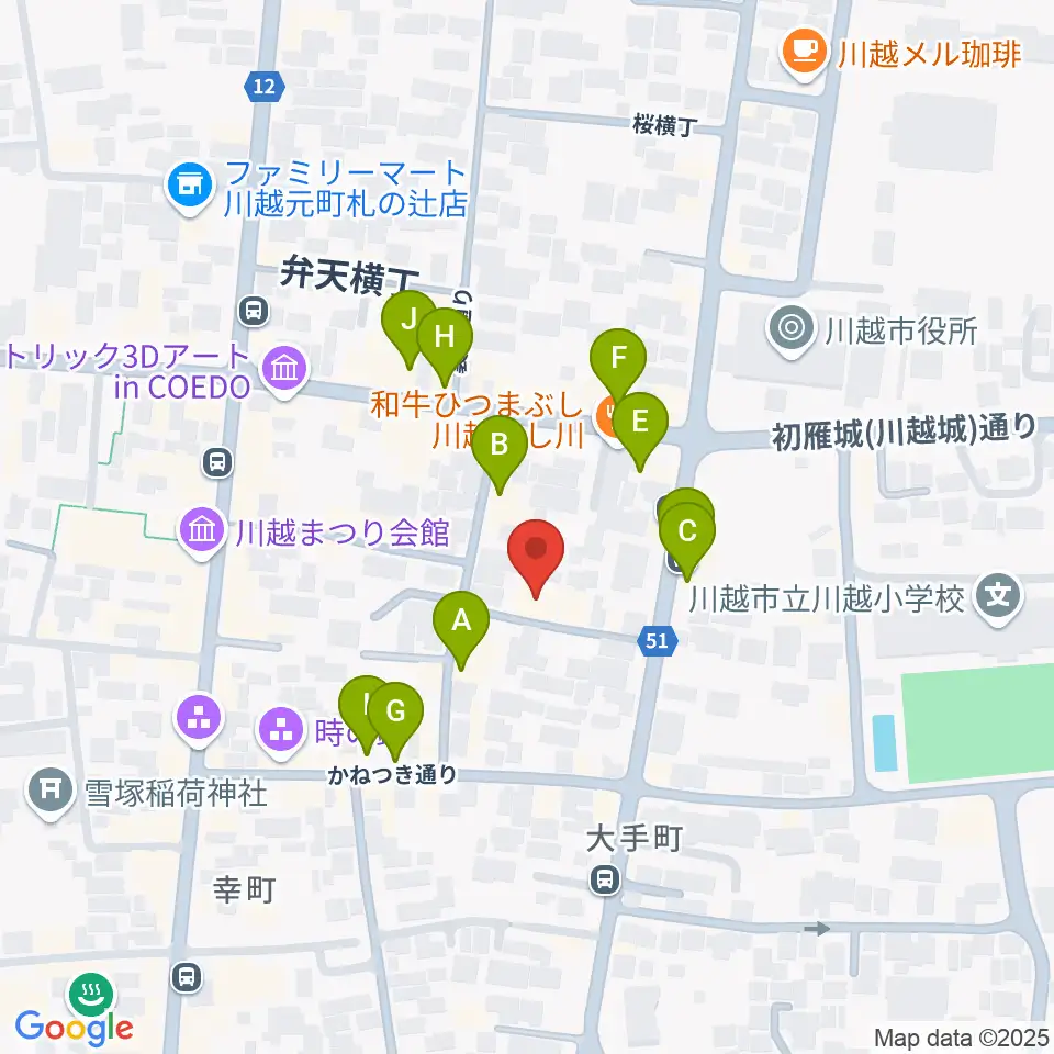 川越スカラ座周辺のカフェ一覧地図