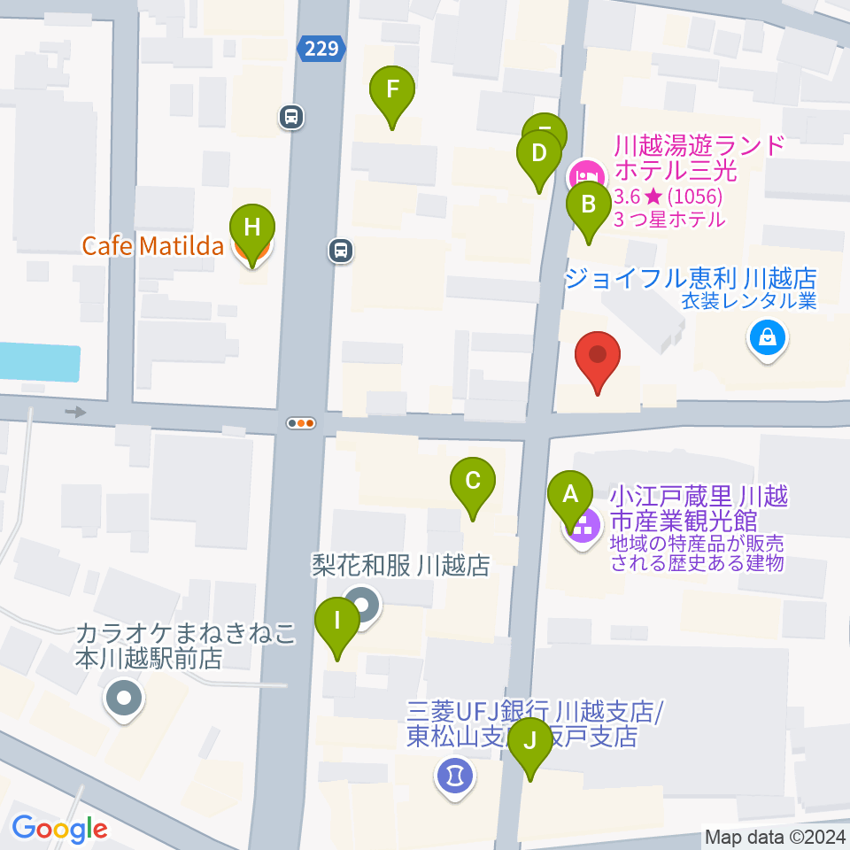 カワイ音楽教室川越センター周辺のカフェ一覧地図