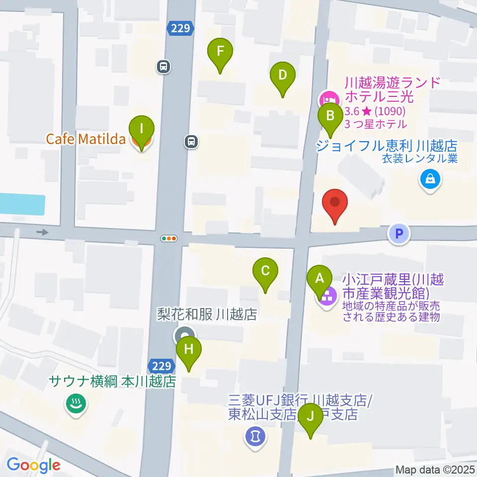 カワイ音楽教室川越センター周辺のカフェ一覧地図