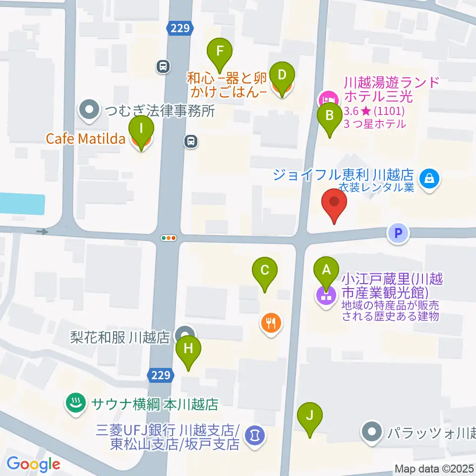 カワイ音楽教室川越センター周辺のカフェ一覧地図