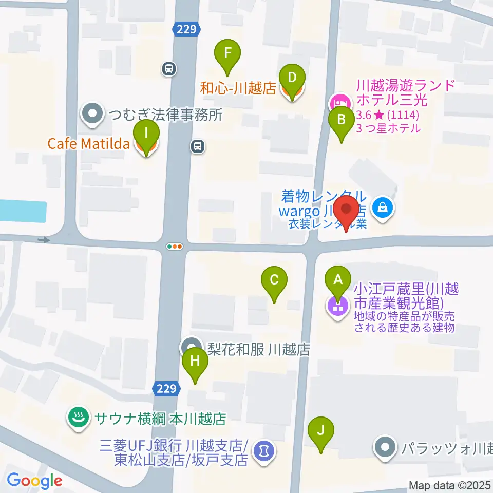 カワイ音楽教室川越センター周辺のカフェ一覧地図