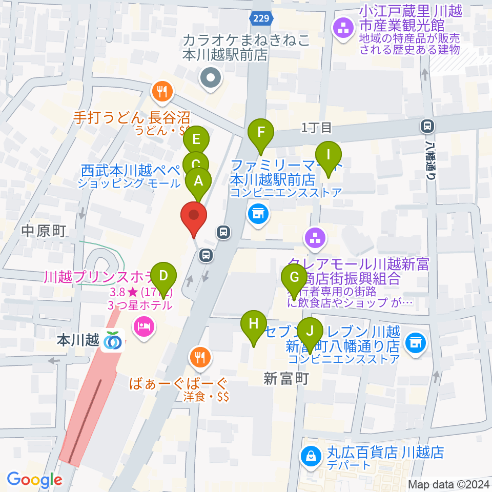 バンダレコード本川越ペペ店周辺のカフェ一覧地図