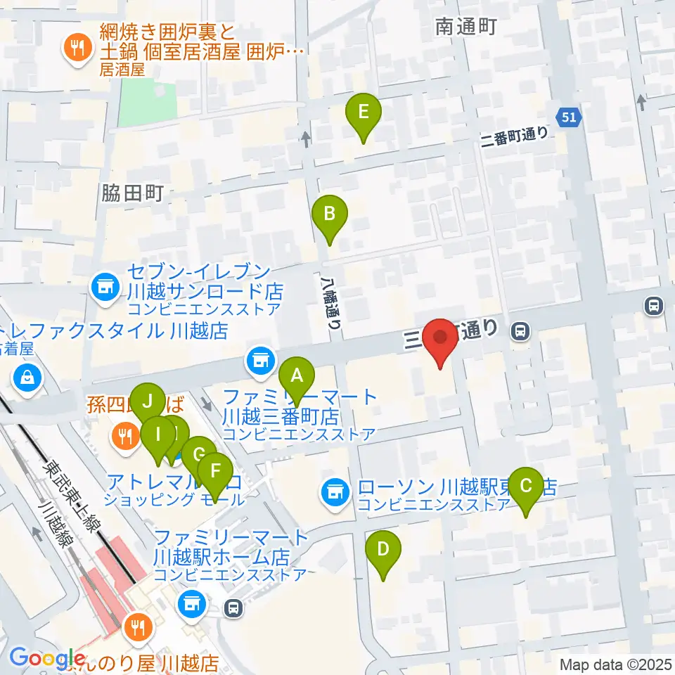 川越駅東口多目的ホール周辺のカフェ一覧地図