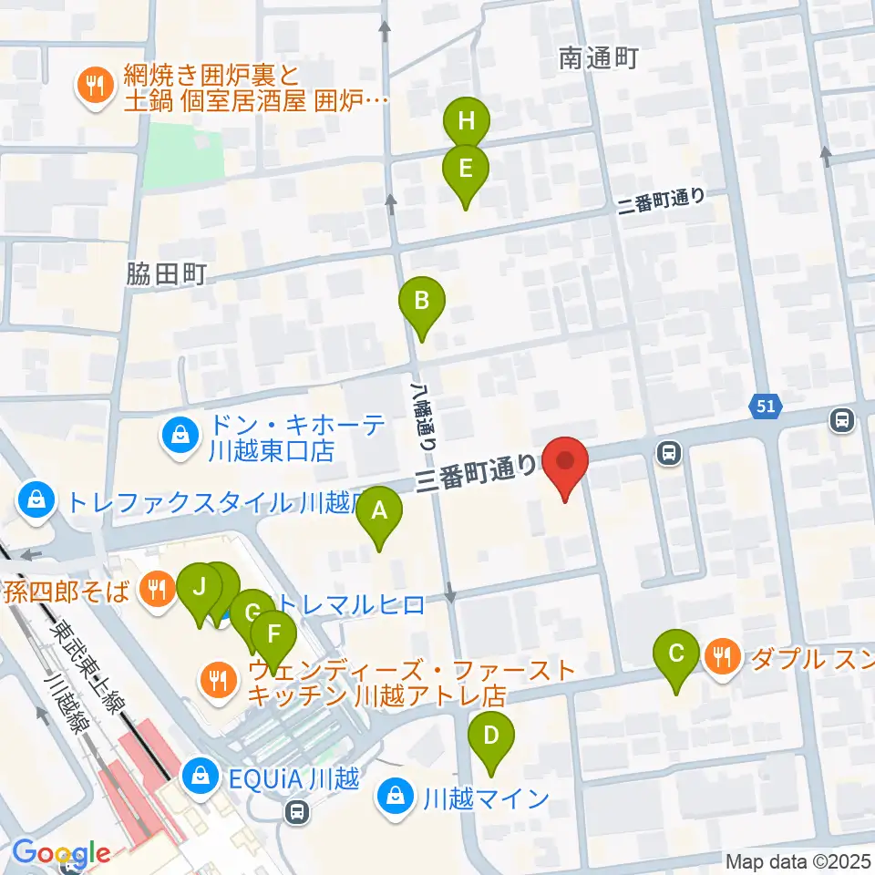 川越駅東口多目的ホール周辺のカフェ一覧地図