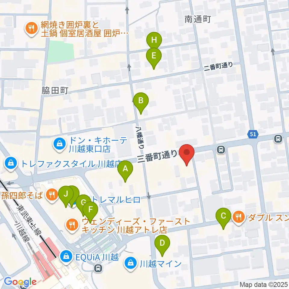川越駅東口多目的ホール周辺のカフェ一覧地図